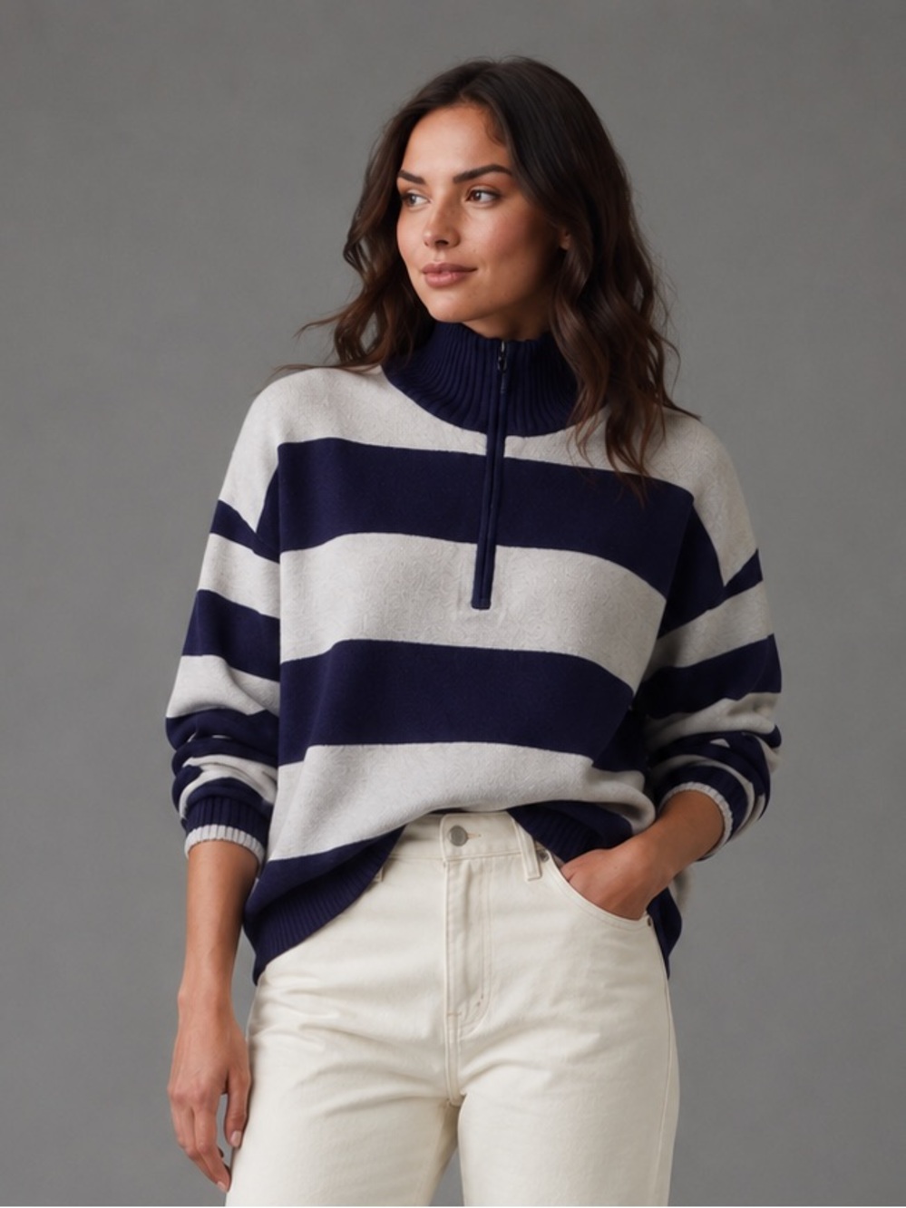 NWT Anthropologie Maeve The Montana Mock-Neck Half-Zip Sweater Relaxed Fit, XL